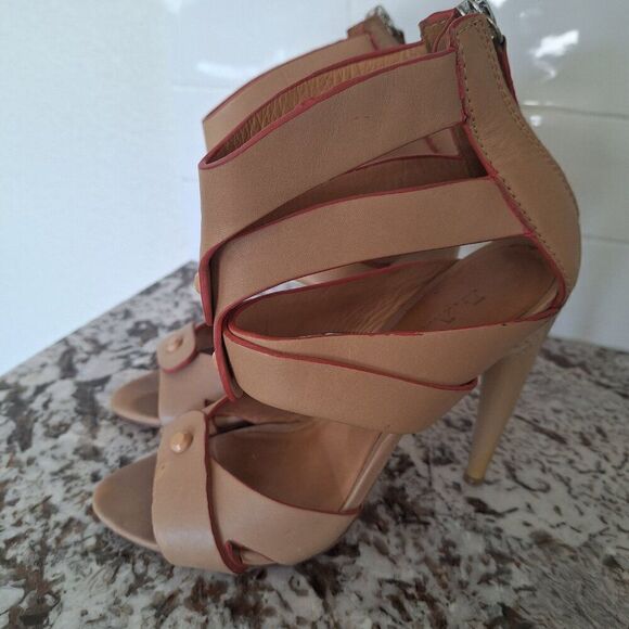 L.A.M.B Leather strappy nude heels sandals size 8.5 - Picture 5 of 14